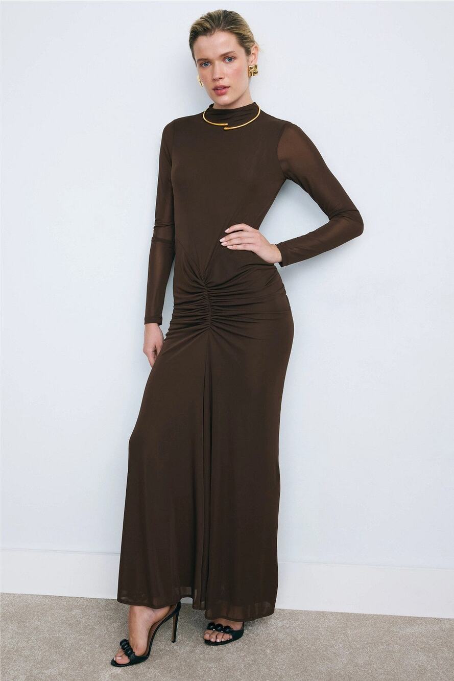 Ronny Kobo x RTR - Mock Neck Ruched Dress - Size Large